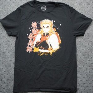 Demon Slayer Kimetsu no Yaiba Rengoku Anime Graphic T-Shirt Mens Medium Black